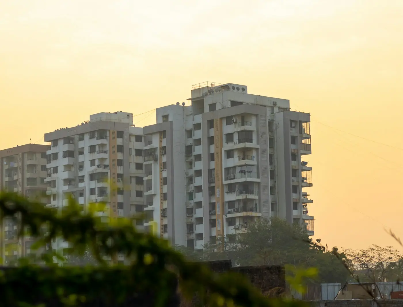 Apartment towers at sunset