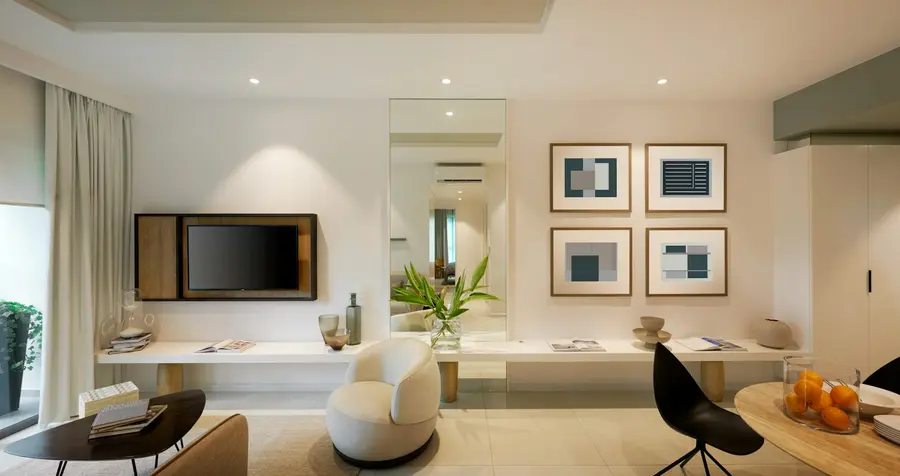 A bright living room in a listed apartment